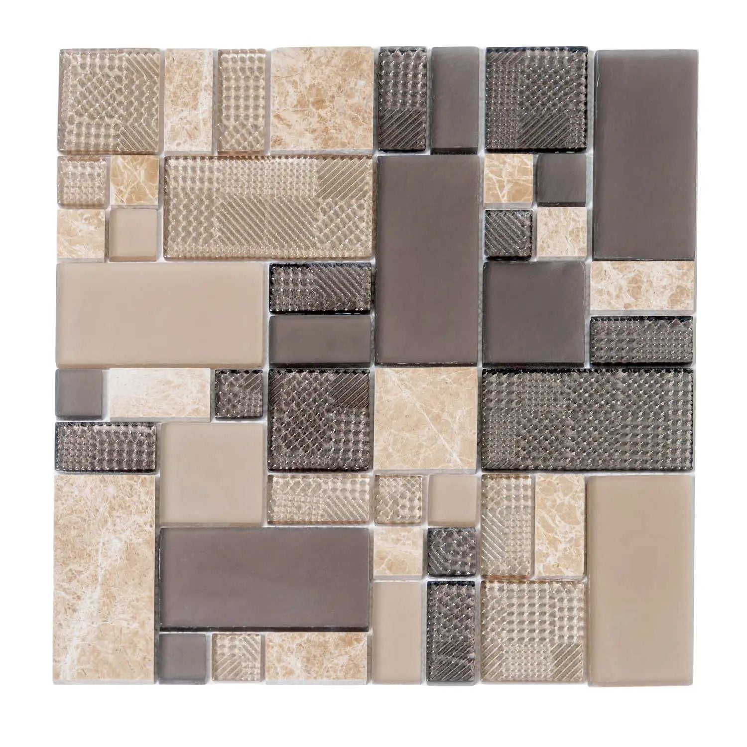 Brown 12x12 Polished Matte Textured Multi-shaped Glass Stone Mosaic Tile (5 pack, 4.75 sq ft/case) by Apollo Tile