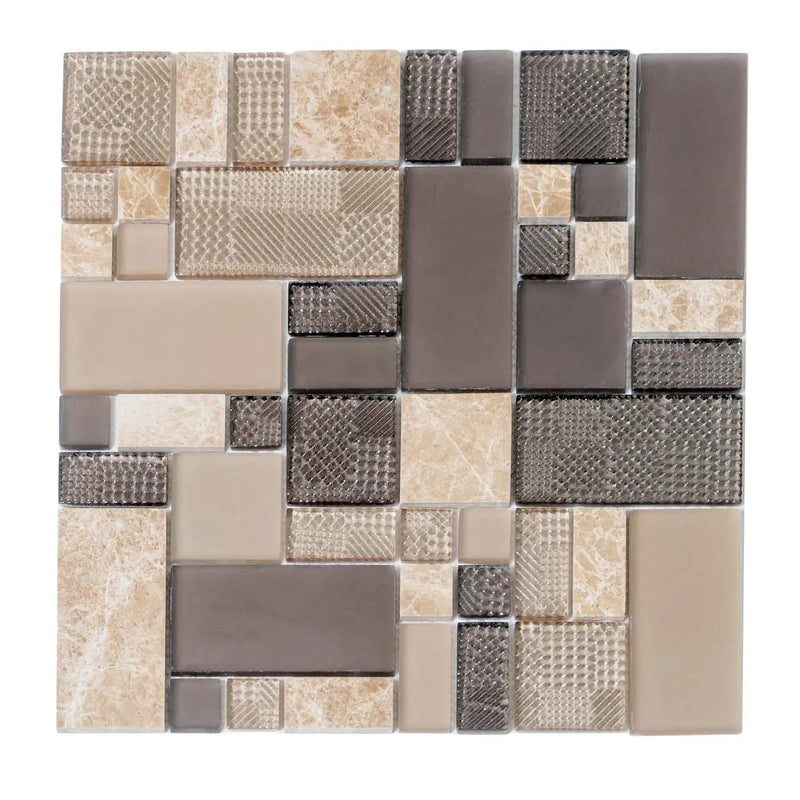 Brown 12x12 Polished Matte Textured Multi-shaped Glass Stone Mosaic Tile (5 pack, 4.75 sq ft/case) by Apollo Tile