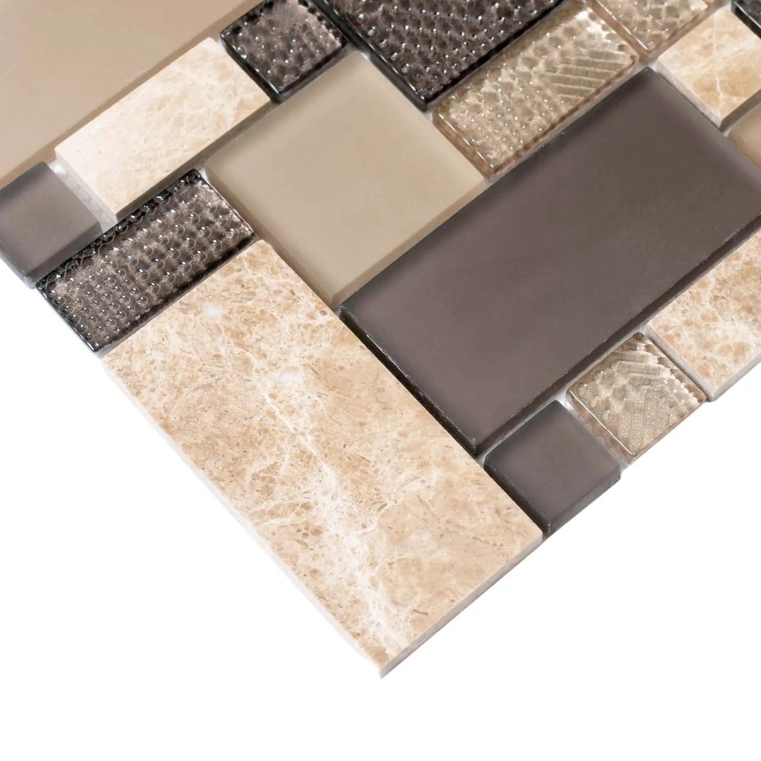 Brown 12x12 Polished Matte Textured Multi-shaped Glass Stone Mosaic Tile (5 pack, 4.75 sq ft/case) by Apollo Tile