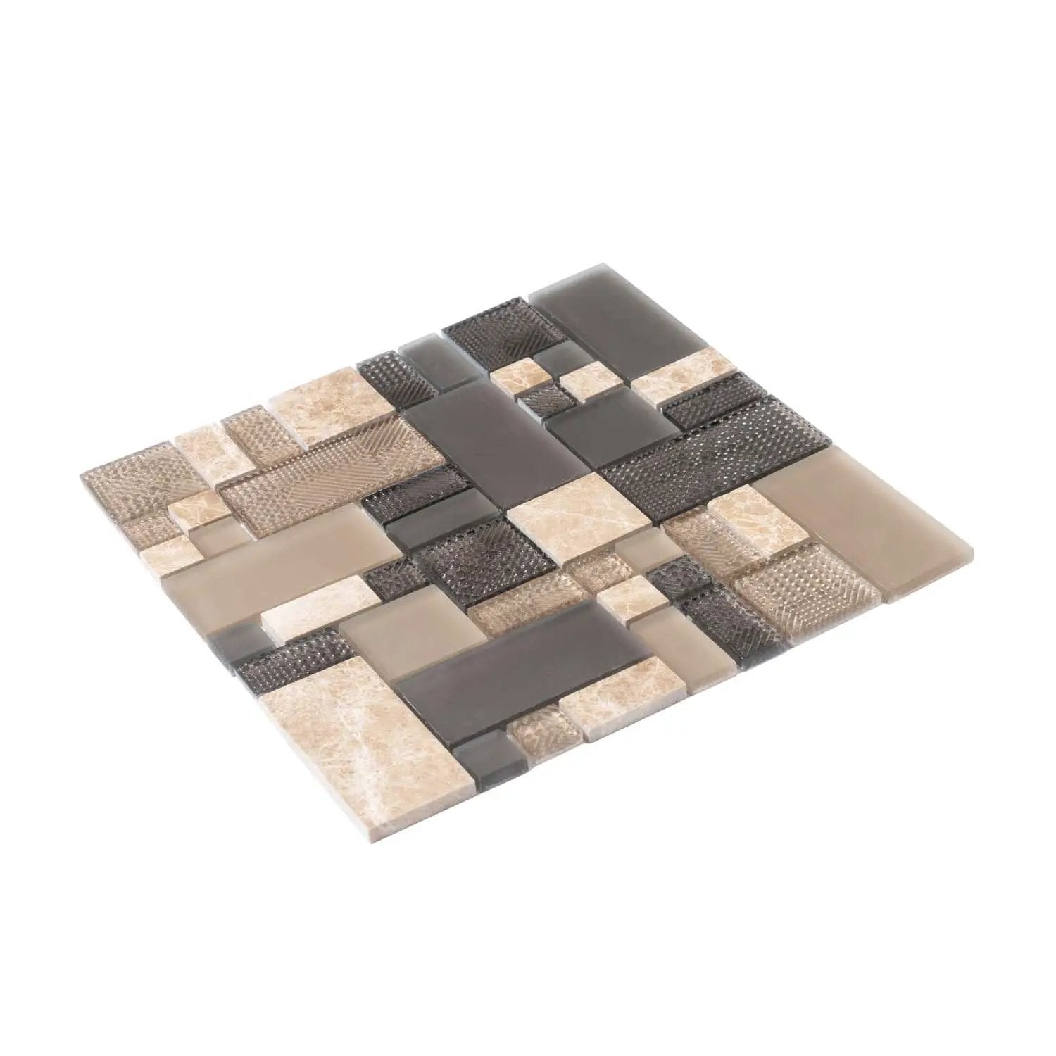Brown 12x12 Polished Matte Textured Multi-shaped Glass Stone Mosaic Tile (5 pack, 4.75 sq ft/case) by Apollo Tile