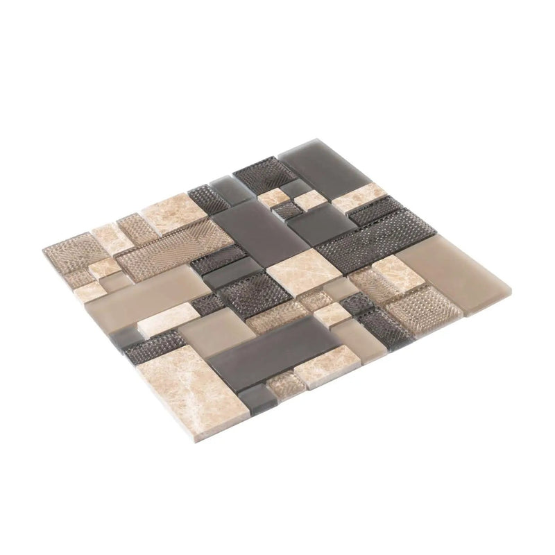 Brown 12x12 Polished Matte Textured Multi-shaped Glass Stone Mosaic Tile (5 pack, 4.75 sq ft/case) by Apollo Tile