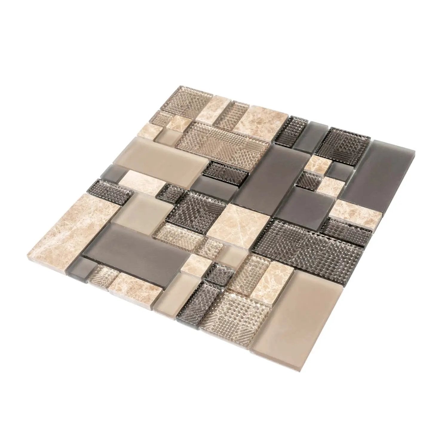 Brown 12x12 Polished Matte Textured Multi-shaped Glass Stone Mosaic Tile (5 pack, 4.75 sq ft/case) by Apollo Tile