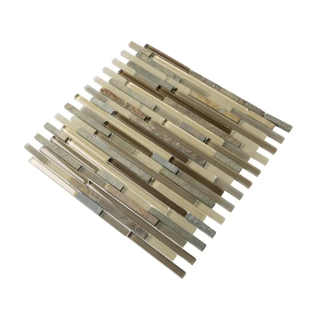 Gray Brown 12x12 Linear Glossy Matte Textured Glass Stone Mosaic Tile (5 pack, 4.83 sq ft/case) by Apollo Tile