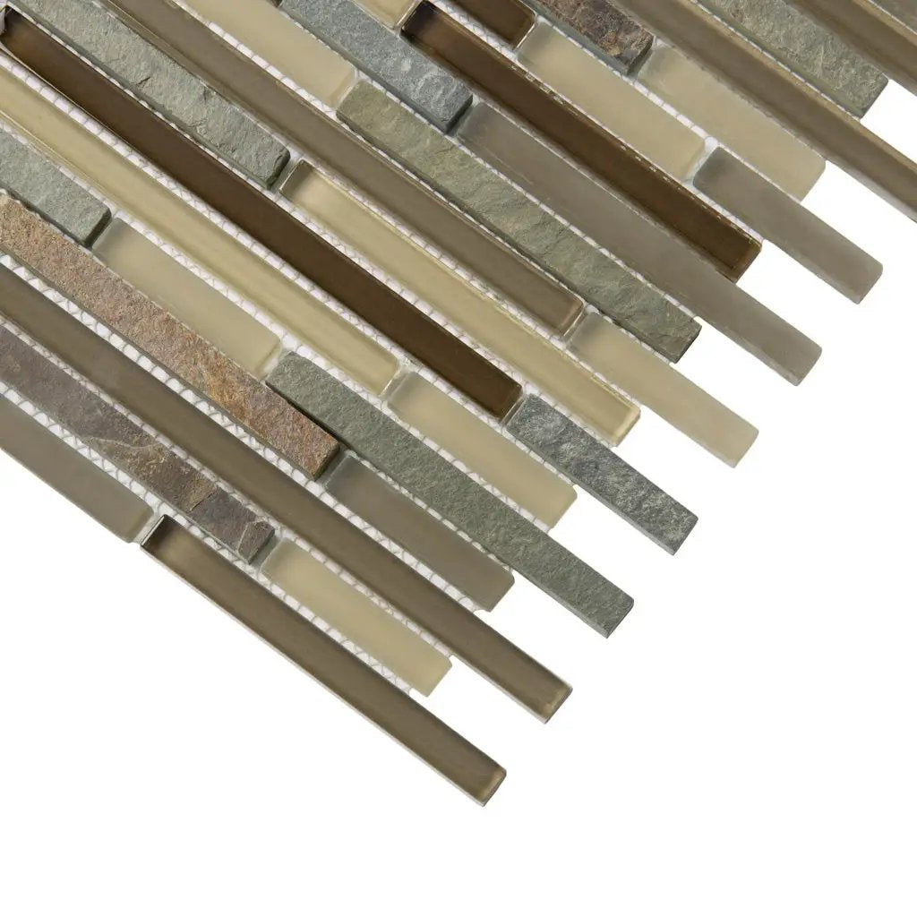 Gray Brown 12x12 Linear Glossy Matte Textured Glass Stone Mosaic Tile (5 pack, 4.83 sq ft/case) by Apollo Tile
