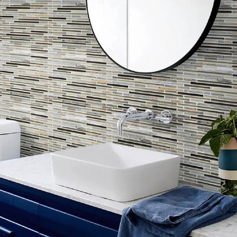 Gray Brown 12x12 Linear Glossy Matte Textured Glass Stone Mosaic Tile (5 pack, 4.83 sq ft/case) by Apollo Tile