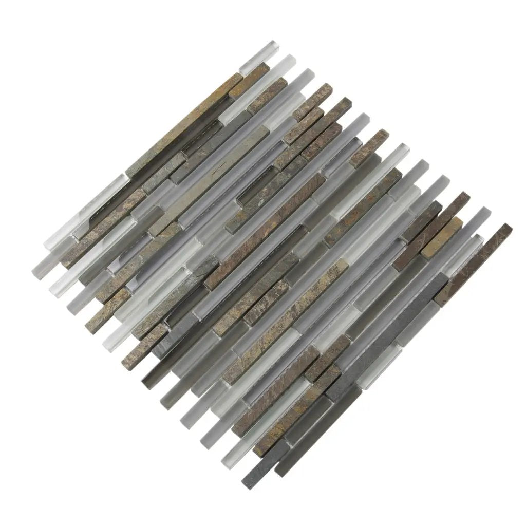Gray Brown 12x12 Glossy Matte Textured Brick Glass Stone Mosaic Tile (5 pack, 4.83 sq ft/case) by Apollo Tile