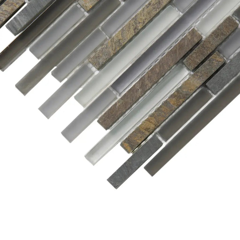 Gray Brown 12x12 Glossy Matte Textured Brick Glass Stone Mosaic Tile (5 pack, 4.83 sq ft/case) by Apollo Tile