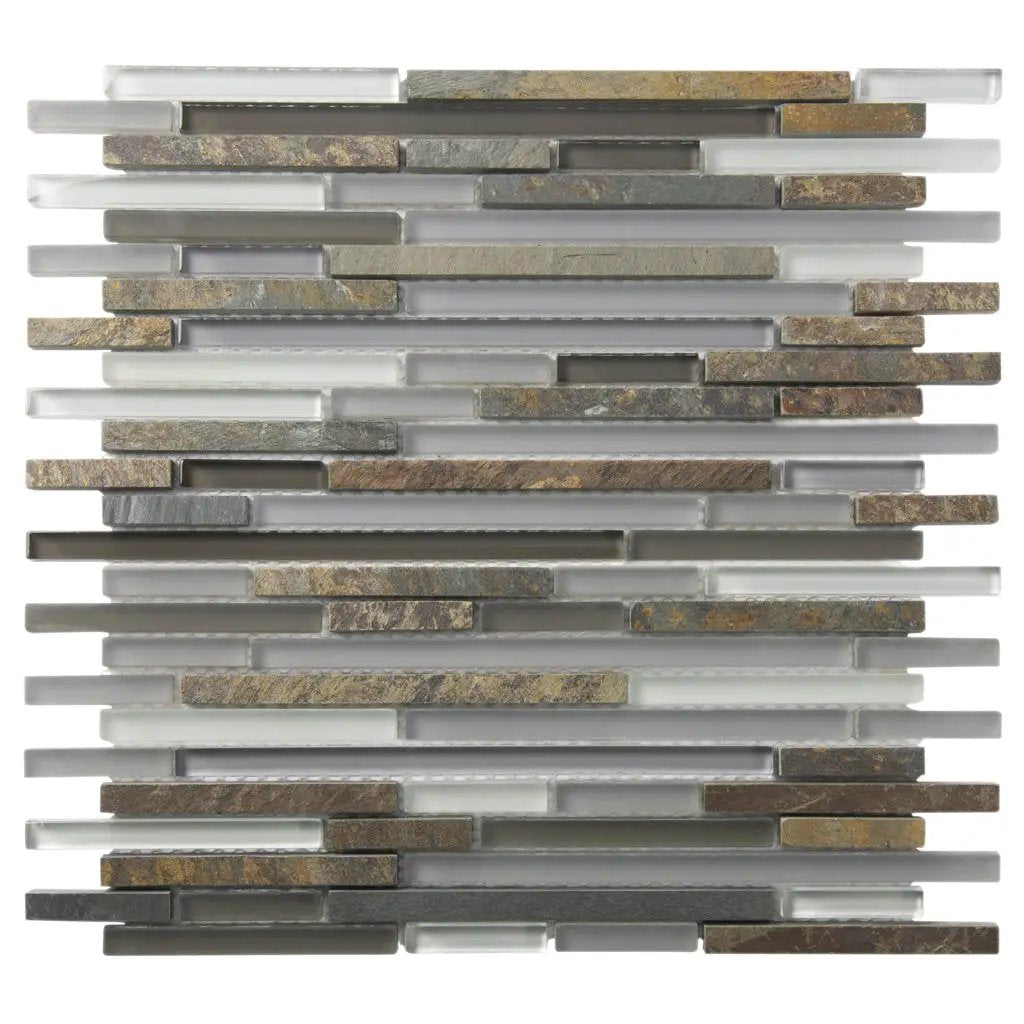 Gray Brown 12x12 Glossy Matte Textured Brick Glass Stone Mosaic Tile (5 pack, 4.83 sq ft/case) by Apollo Tile