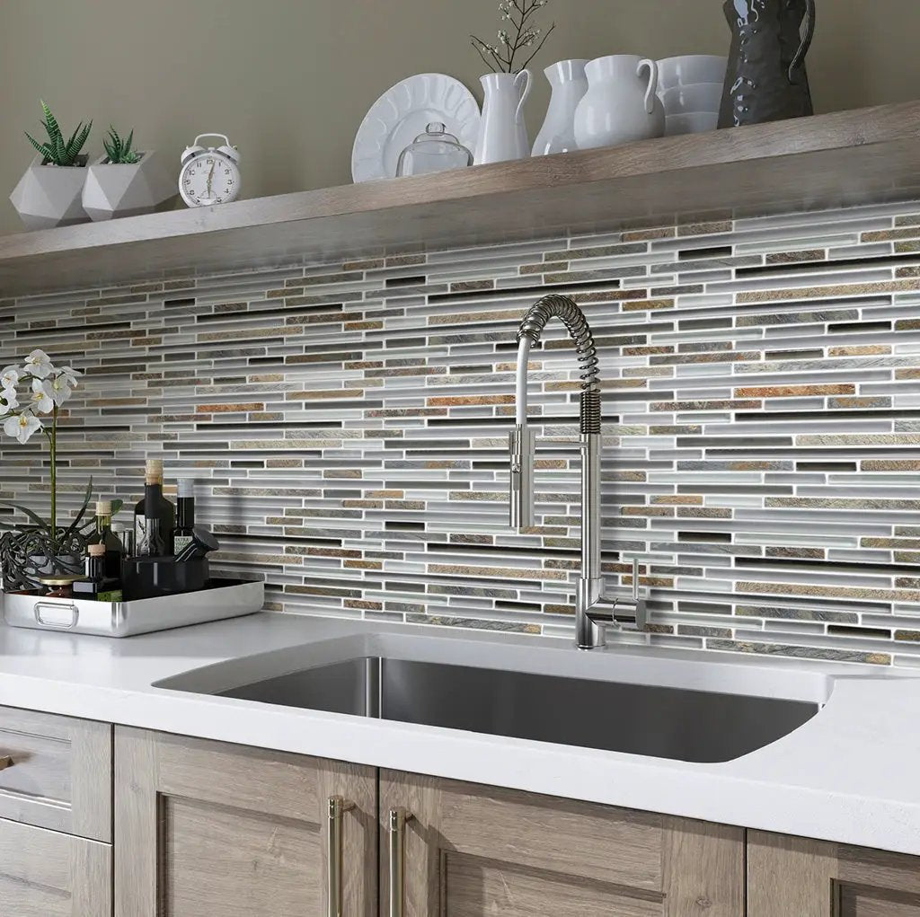Gray Brown 12x12 Glossy Matte Textured Brick Glass Stone Mosaic Tile (5 pack, 4.83 sq ft/case) by Apollo Tile