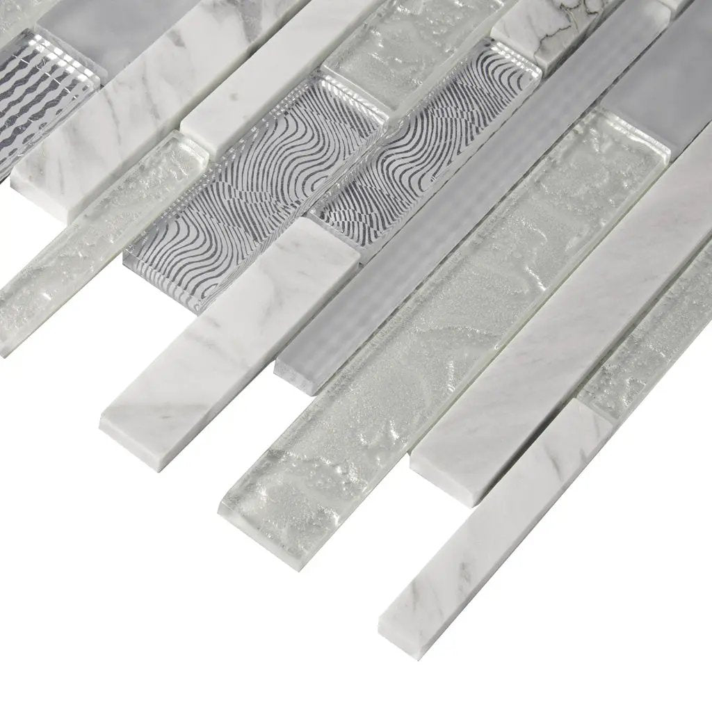 White 12x12 Brick Polished Matte Glass Stone Mosaic Tile (5 pack, 4.83 sq ft/case) by Apollo Tile