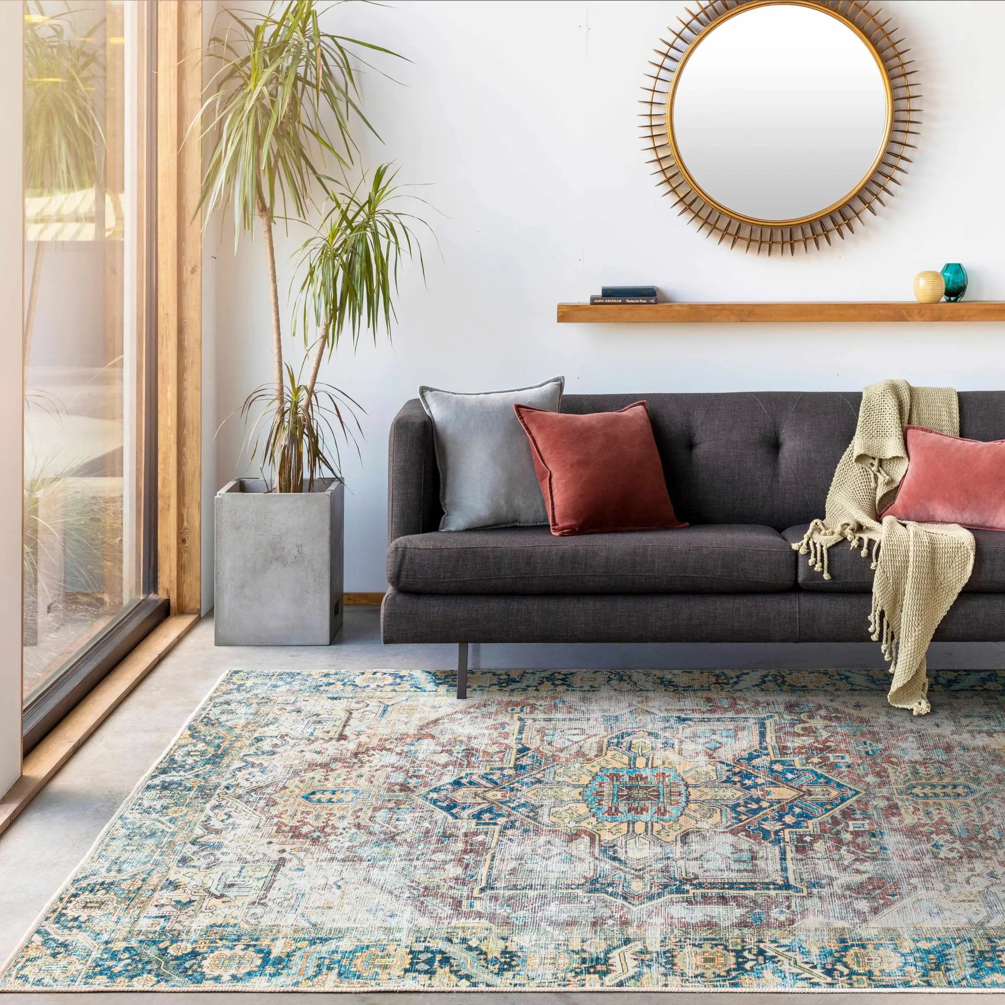 Blue Catigpian Distressed Washable Area Rug - Clearance by Boutique Rugs