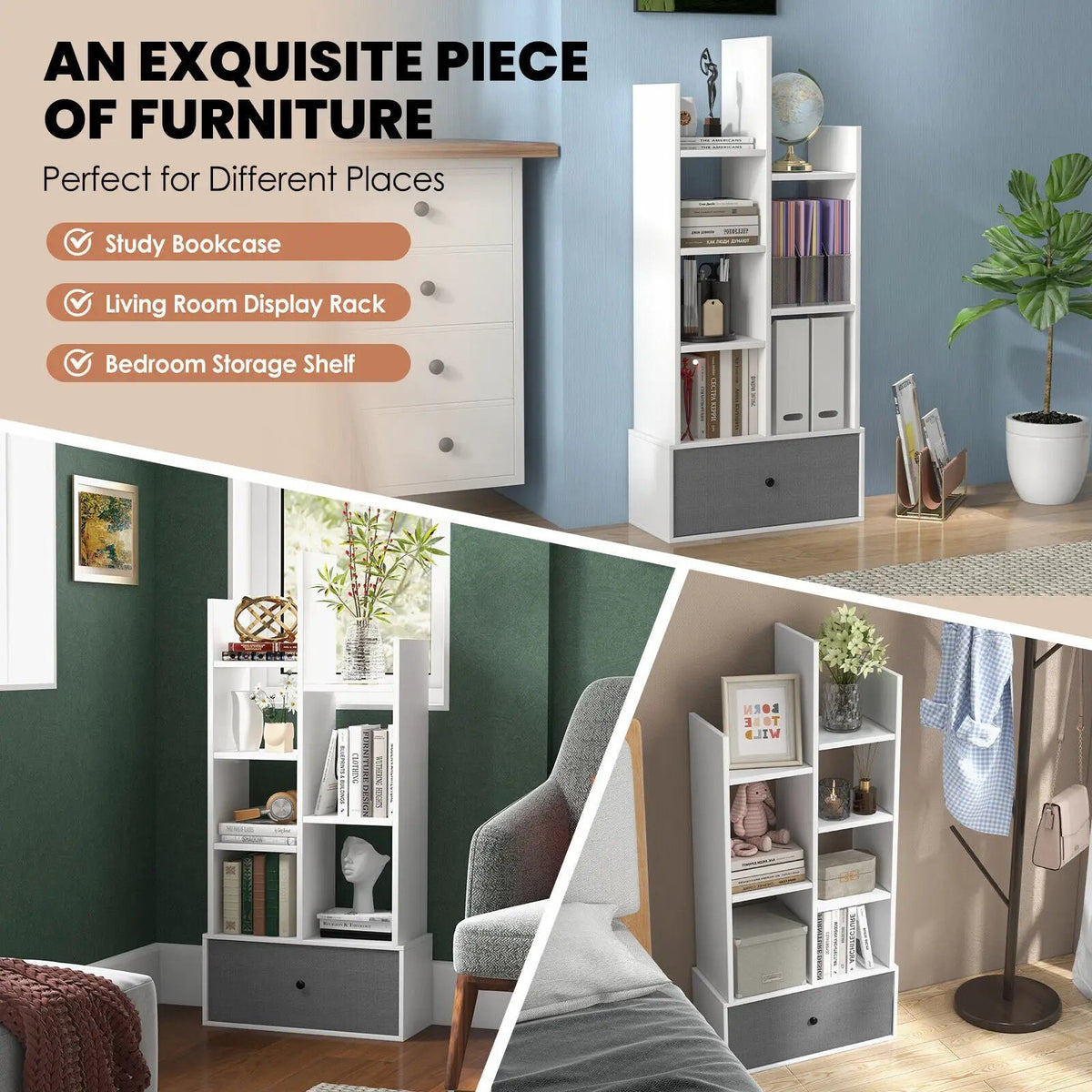 7-Tier Open-Back Bookshelf with Drawer, photo 4 of 16