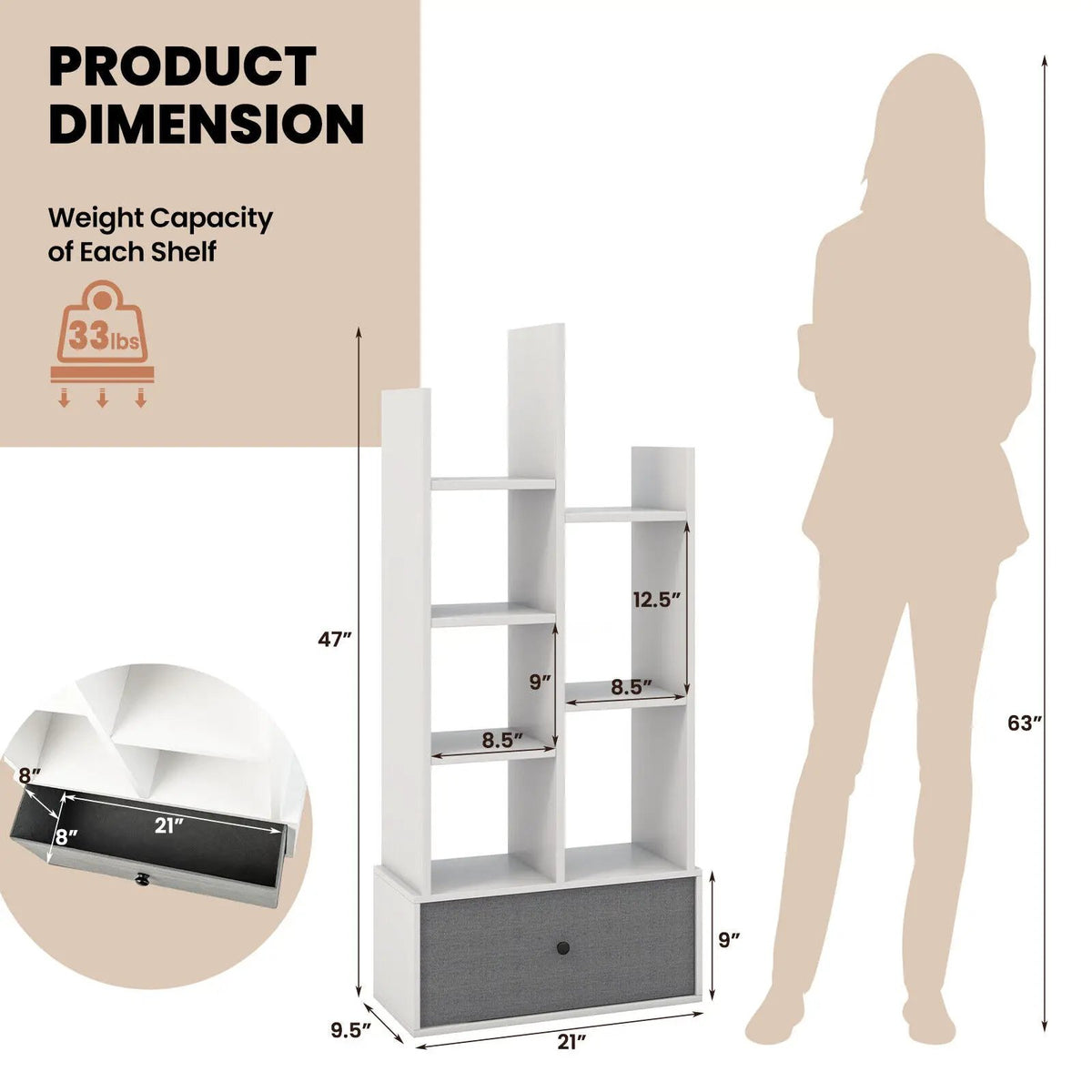 7-Tier Open-Back Bookshelf with Drawer, photo 8 of 16