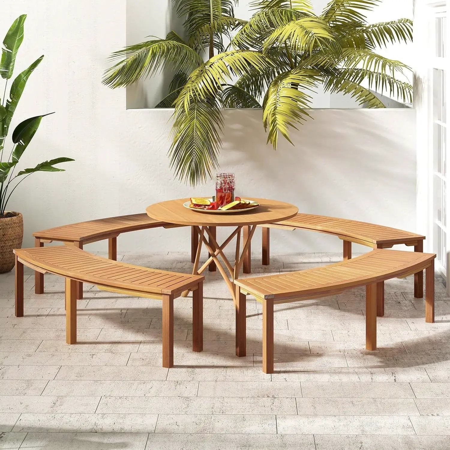 Outdoor 2-Person Backless Wooden Garden Bench with Modern Arch Design by HomePacific