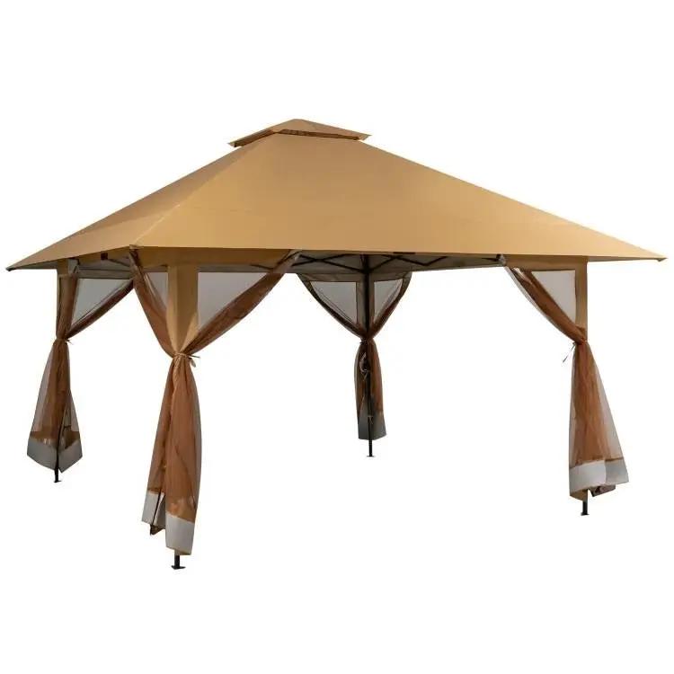 Brown 13 x 13 Ft Pop-Up Gazebo Outdoor Canopy w/ Mesh Mosquito Netting Sidewalls by HomePacific