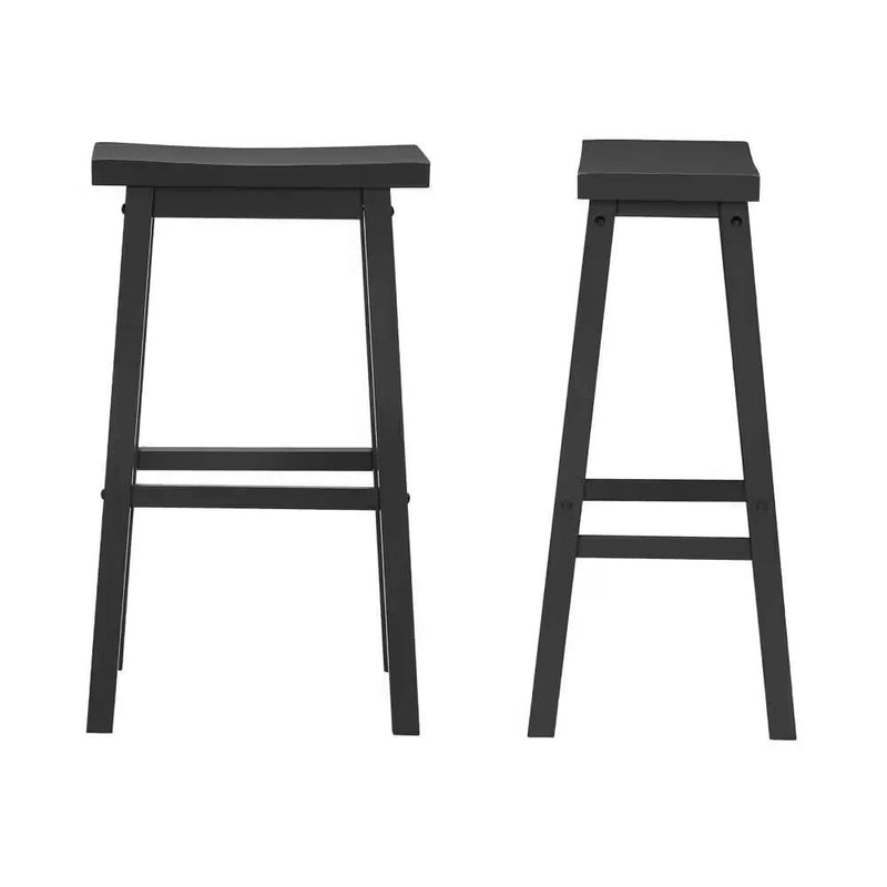 Set of 2 Farmhouse Bar Height Saddle Seat Barstool in Charcoal Black Wood Finish