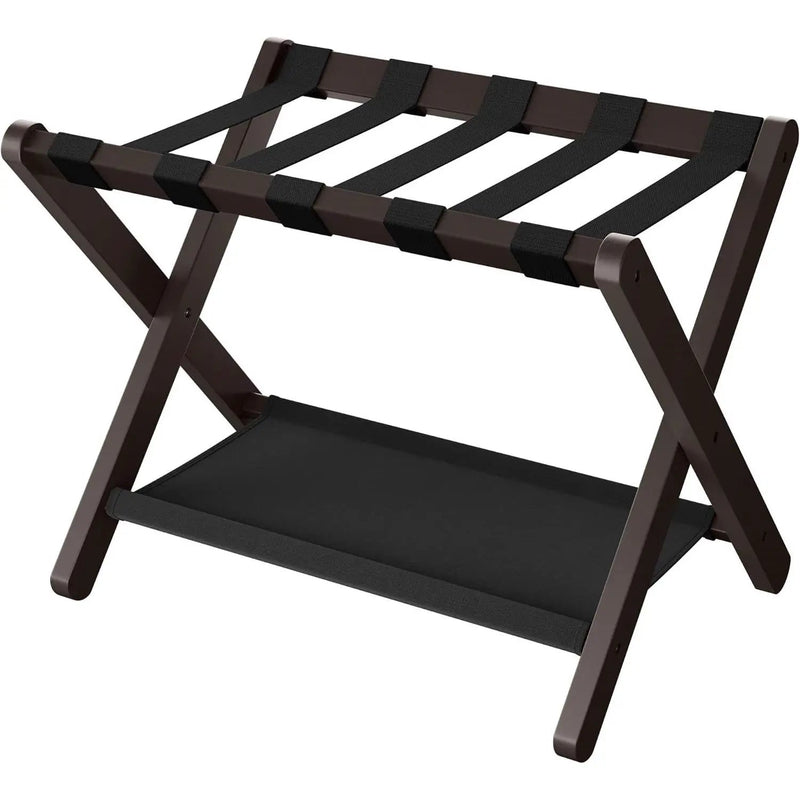 Sturdy Bamboo Luggage Rack in Chestnut Brown Wood Finish with Lower Shelf by HomePacific