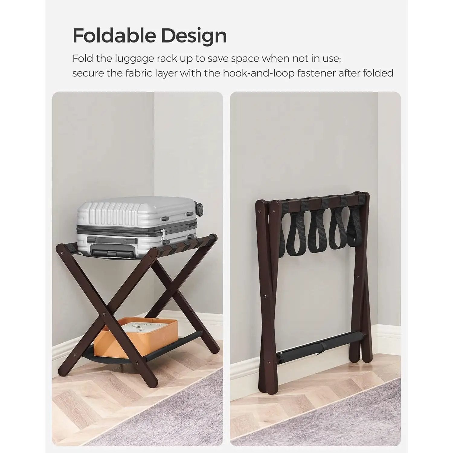 Sturdy Bamboo Luggage Rack in Chestnut Brown Wood Finish with Lower Shelf by HomePacific