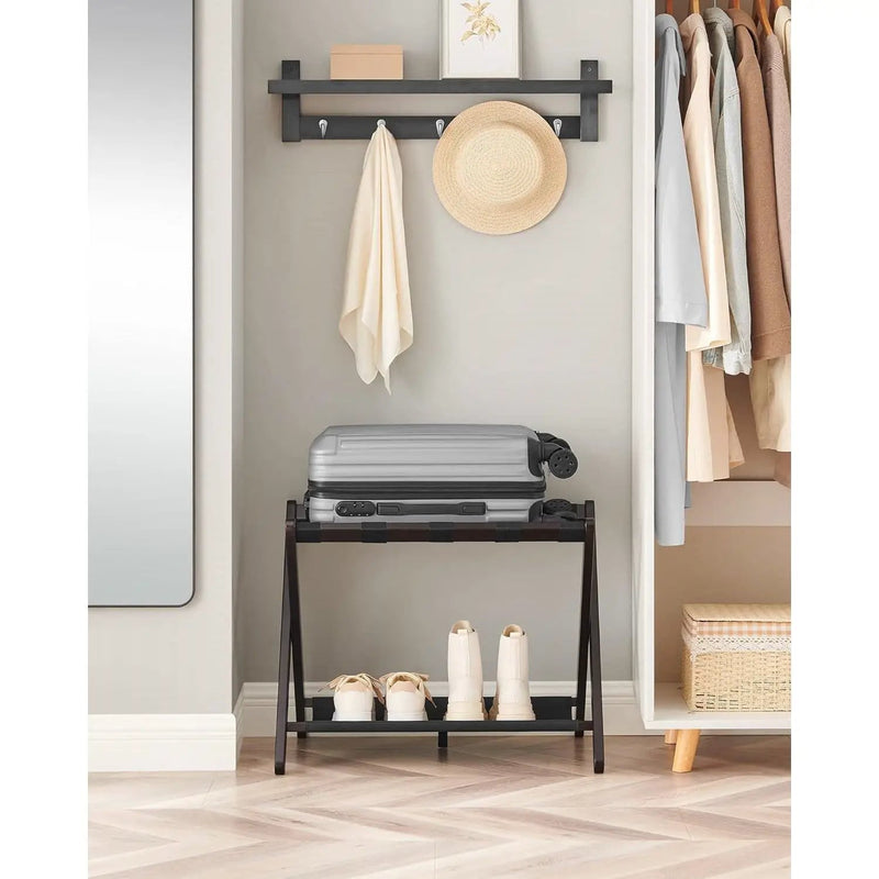 Sturdy Bamboo Luggage Rack in Chestnut Brown Wood Finish with Lower Shelf by HomePacific