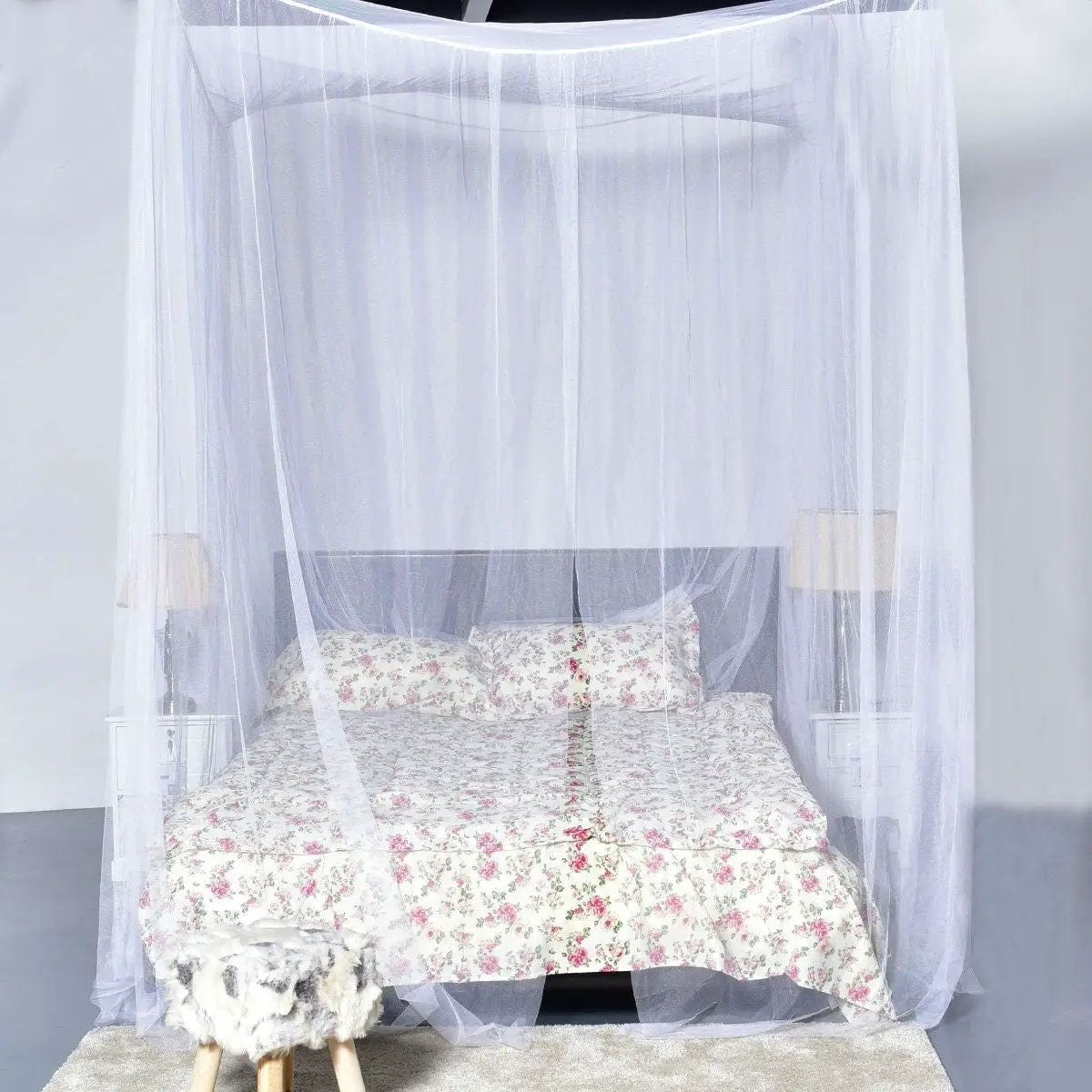 White 4-Post Bed Princess Canopy Net Mosquito Netting for Full or Queen size Beds by HomePacific