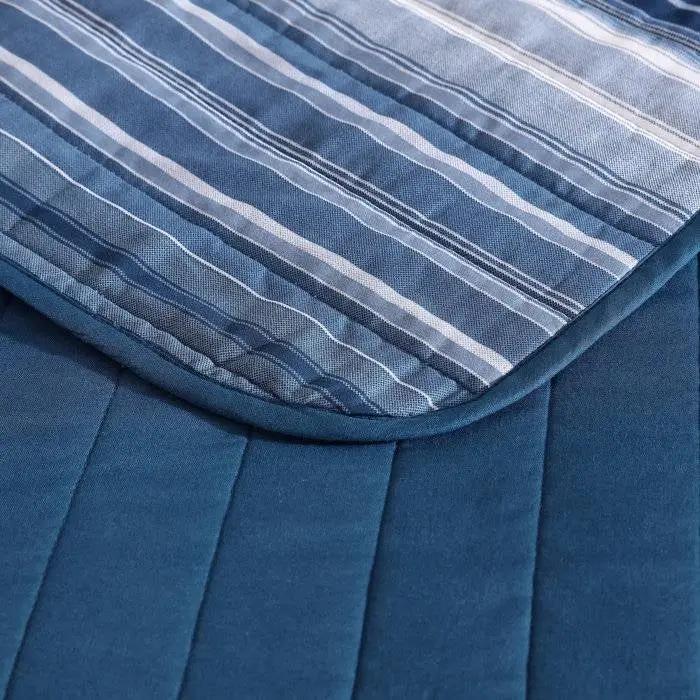 4 Piece Coastal Blue Navy White Stripes Cotton Daybed Cover Bedding Set by HomePacific
