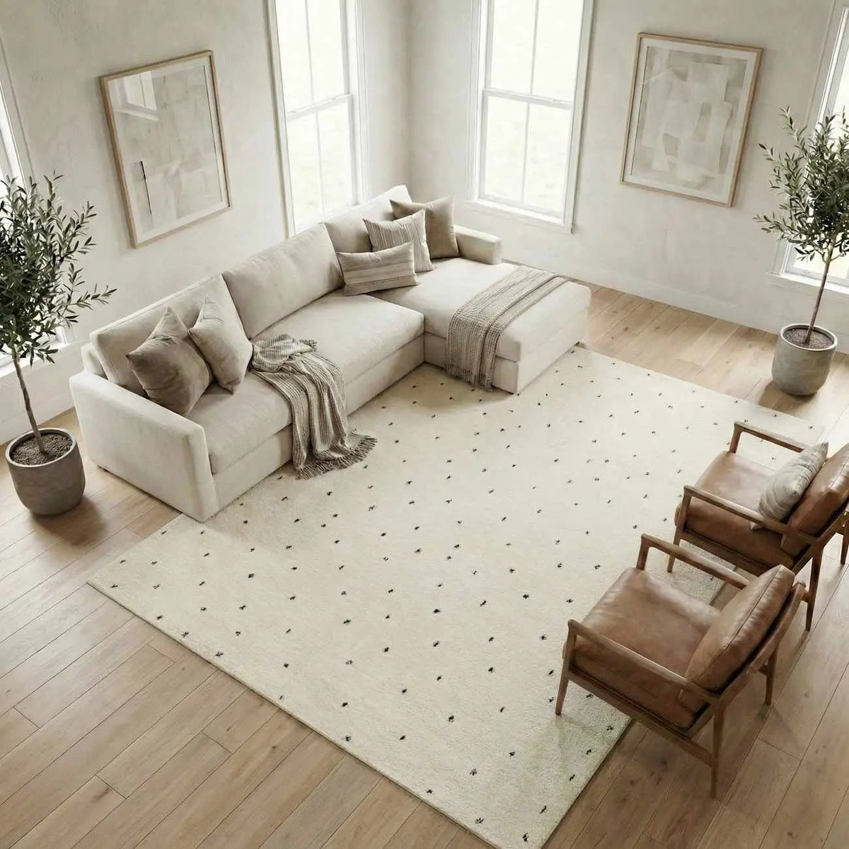 Cirila Dotted Ivory Washable Wool Rug, installed in a room