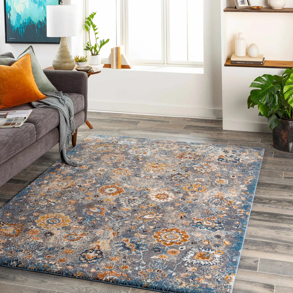 Cogan Gray Thick Rug, installed in a room