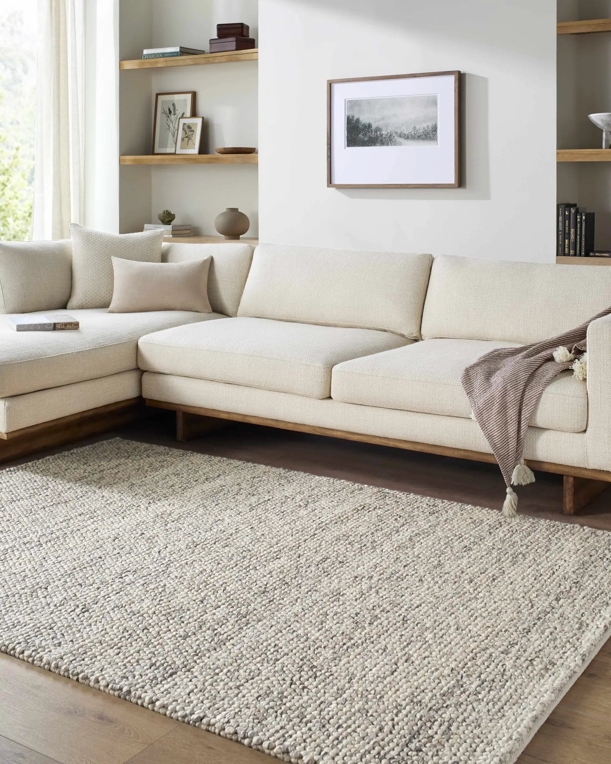 Clayne Beige & Charcoal Premium Wool Area Rug by Boutique Rugs