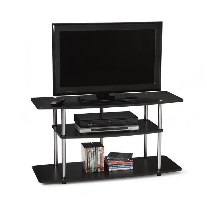 3-Tier Flat Screen TV Stand in Black Wood Grain / Stainless Steel by HomePacific