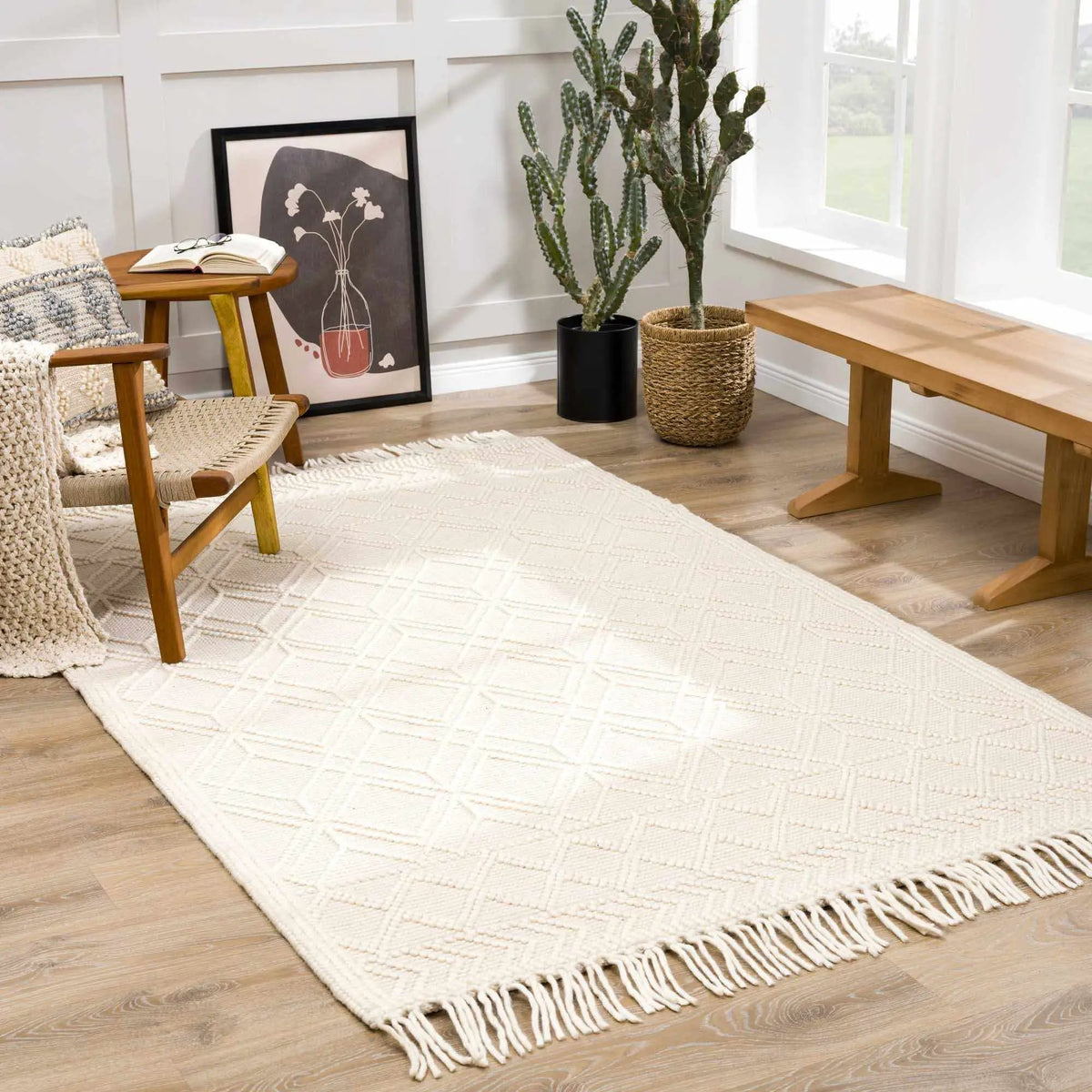 Ramsbury Beige Area Rug, installed in a room