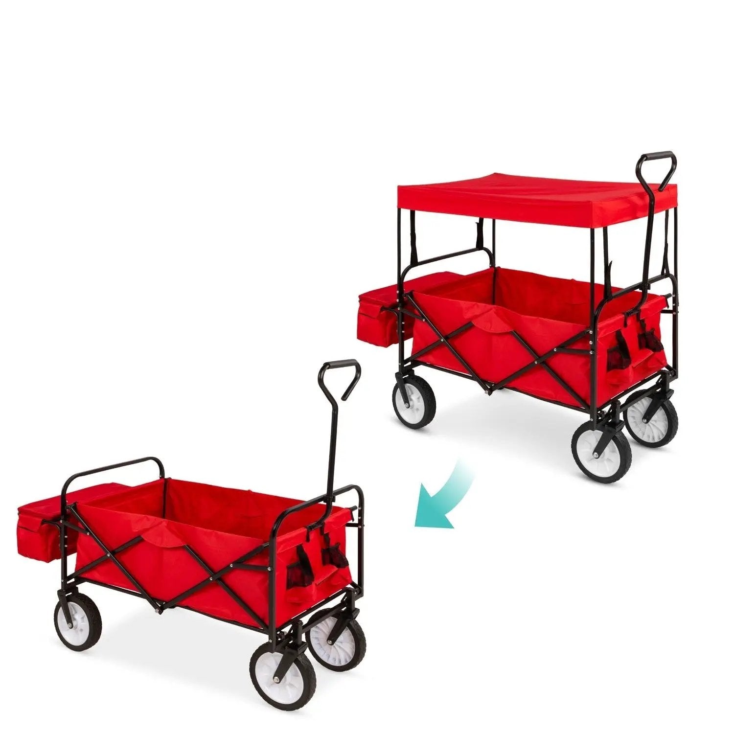 Collapsible Utility Wagon Cart Indoor/Outdoor with Canopy - Red by HomePacific