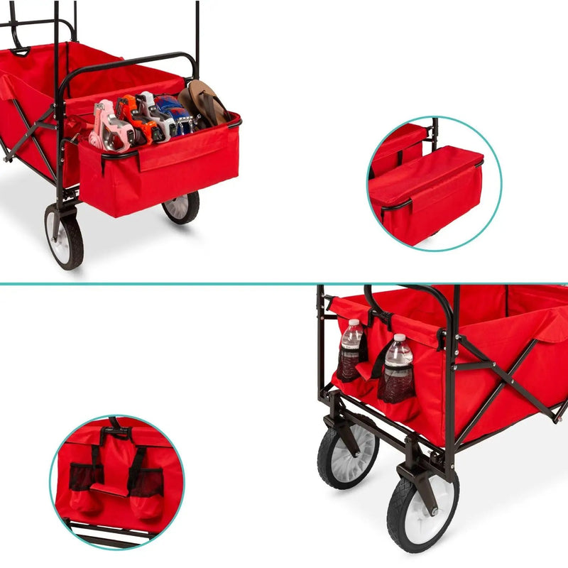 Collapsible Utility Wagon Cart Indoor/Outdoor with Canopy - Red by HomePacific