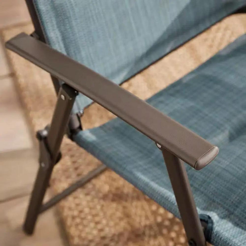 Set of 2 - Outdoor Folding Patio Dining Chair with Blue Denim Padded Seat by HomePacific