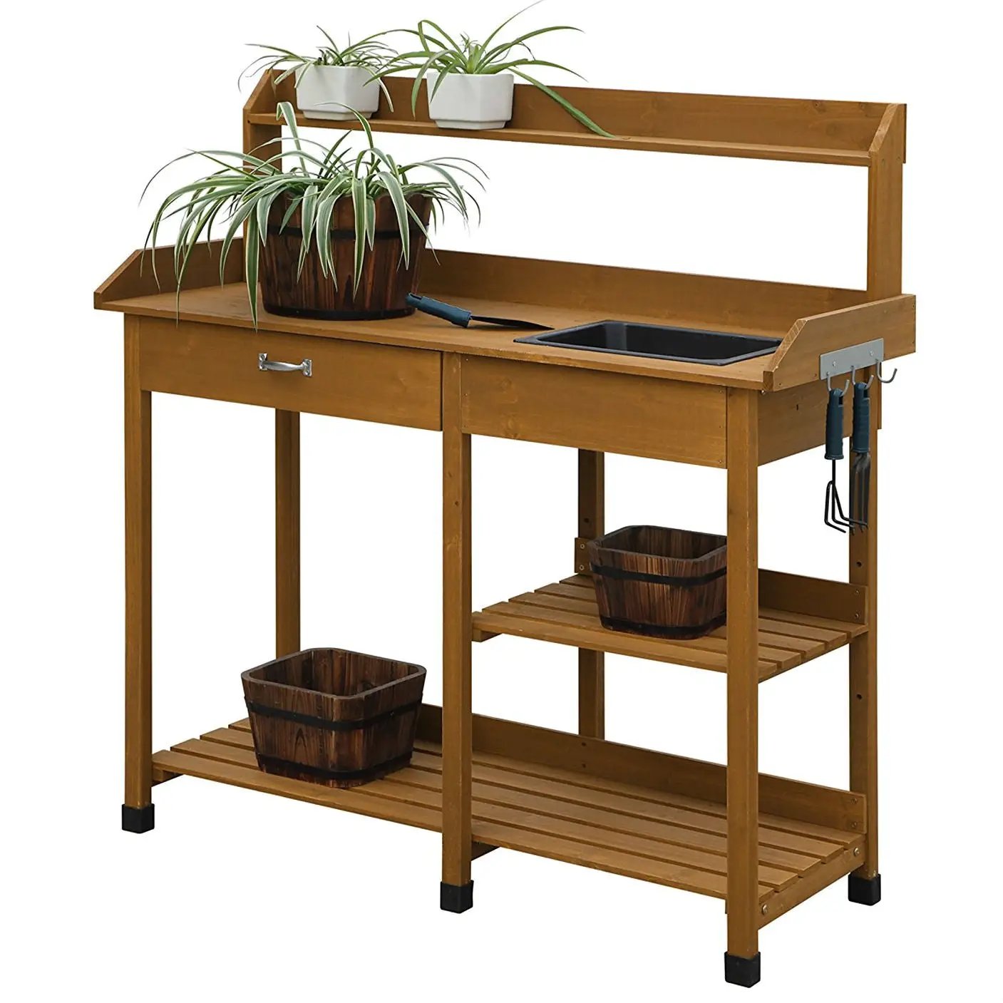 Wooden Potting Bench Work Table-sink Light Oak Finish by HomePacific