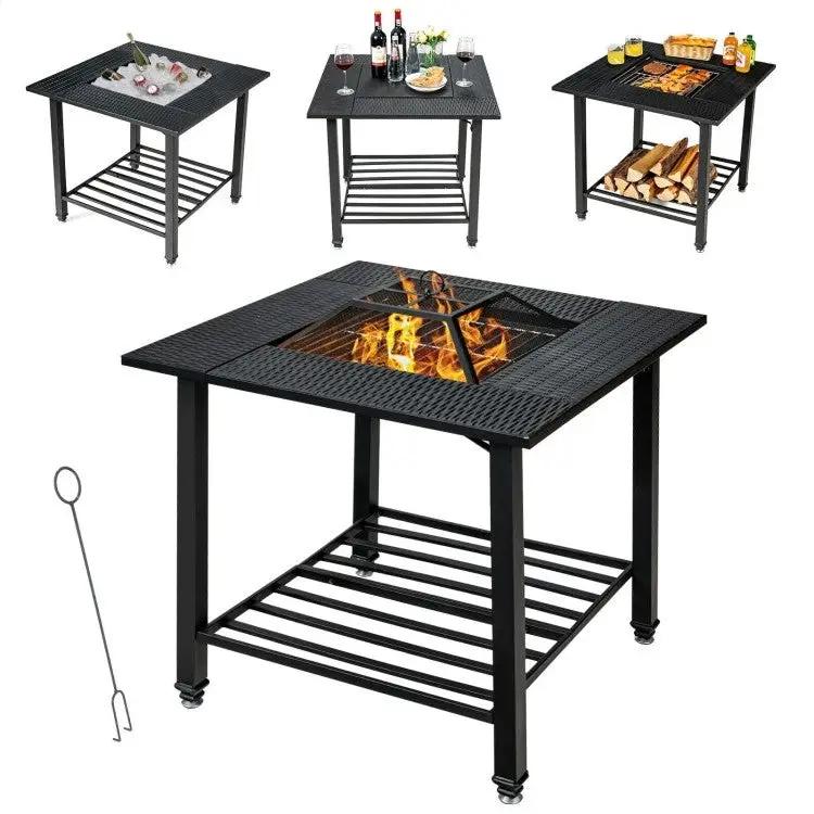 4 in 1 Square Fire Pit, Grill Cooking BBQ Grate, Ice Bucket, Dining Table by HomePacific