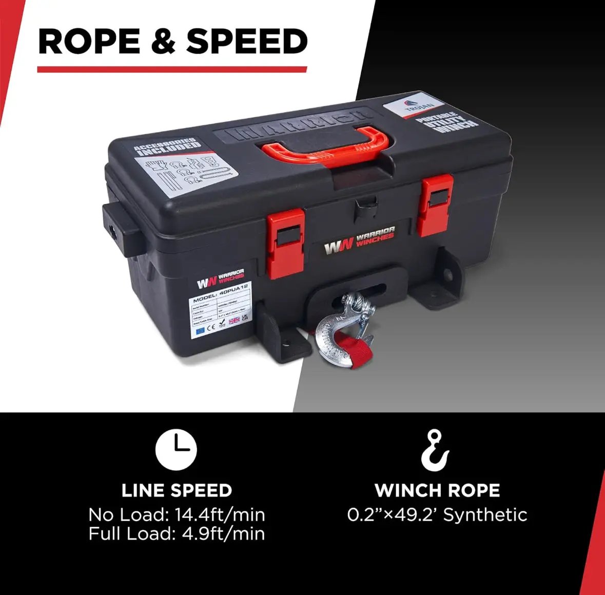 Trojan Portable 12v Electric Winch 4,000lbs - ATV/UTV Winch with Synthetic Rope, Easy to Carry, No Installation – Ideal for Truck, Off by Selzalot