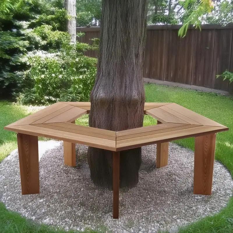 Solid Cedar Wood Outdoor 5 Sided Pentagon Tree Wrap Garden Bench by HomePacific
