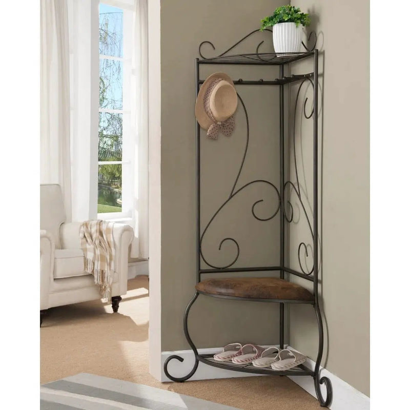 Corner Metal Hall Tree Entryway Coat Rack Upholstered Storage Bench Shoe Rack by HomePacific