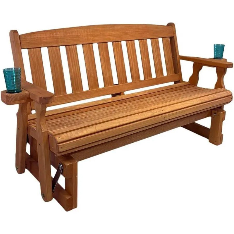 4ft Heavy Duty Porch Glider Bench with Cupholders in Cedar Finish - Made in USA by HomePacific