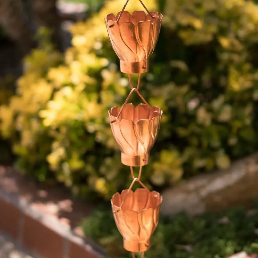 Copper 8.5 Ft Floral Petal Cups Rain Chain by HomePacific