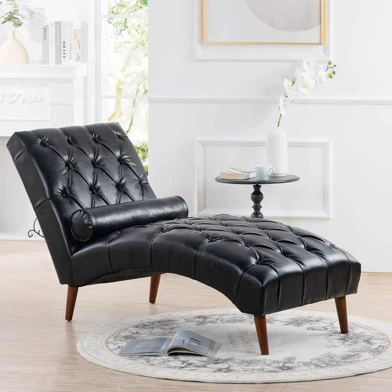 Black Faux Leather Upholstered Armless Chaise Lounge Chair with Lumbar Pillow by HomePacific