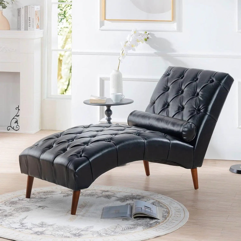 Black Faux Leather Upholstered Armless Chaise Lounge Chair with Lumbar Pillow by HomePacific