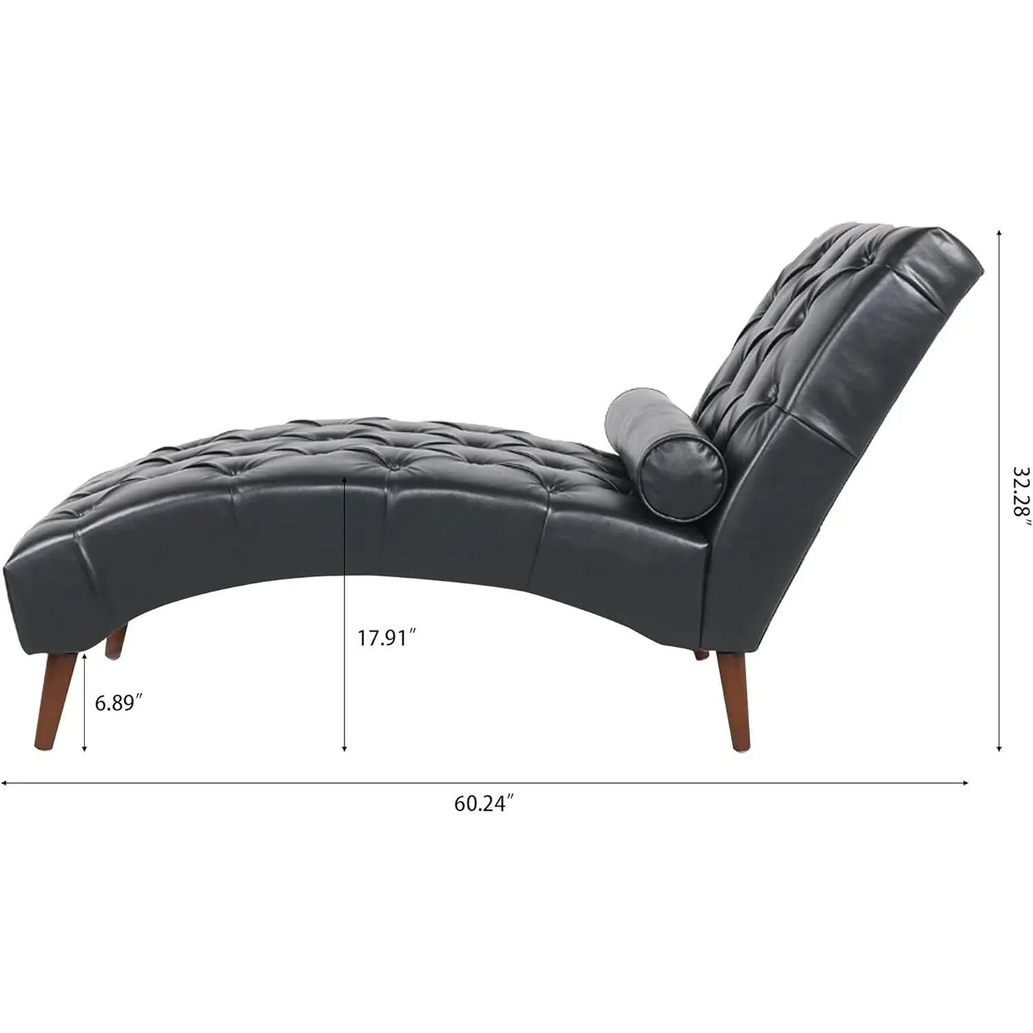 Black Faux Leather Upholstered Armless Chaise Lounge Chair with Lumbar Pillow by HomePacific