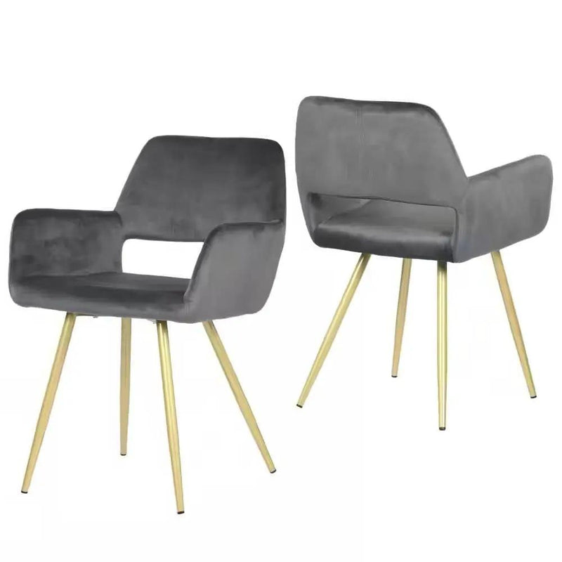 Set of 2 Modern Dark Grey Velvet Upholstered Dining Chair with Gold Metal Legs by HomePacific