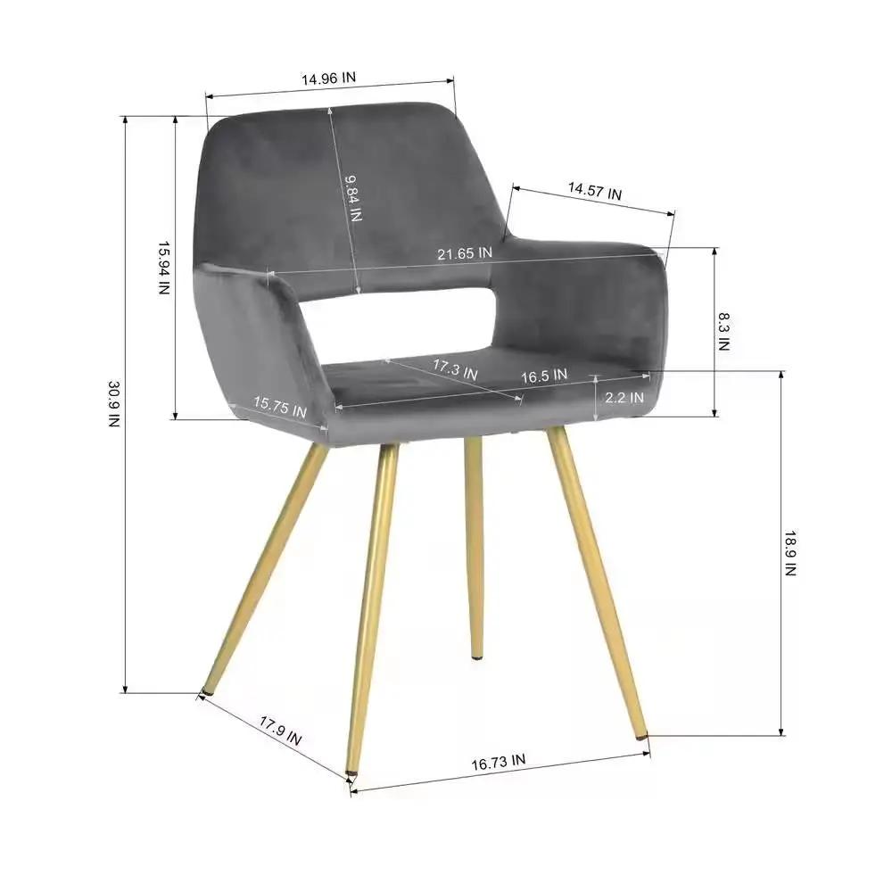 Set of 2 Modern Dark Grey Velvet Upholstered Dining Chair with Gold Metal Legs by HomePacific