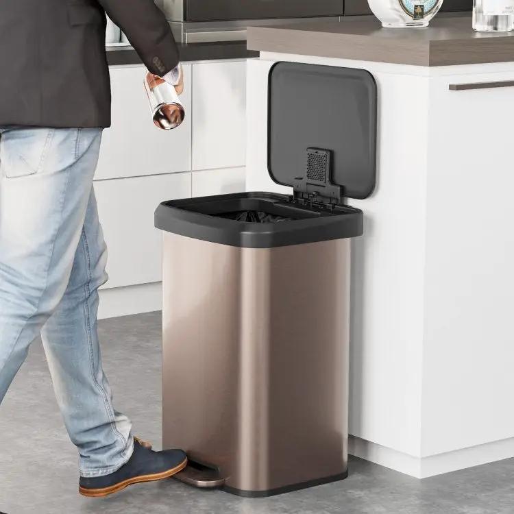 13-Gallon Copper Gold Stainless Steel Step Trash Can with Soft Close Lid by HomePacific