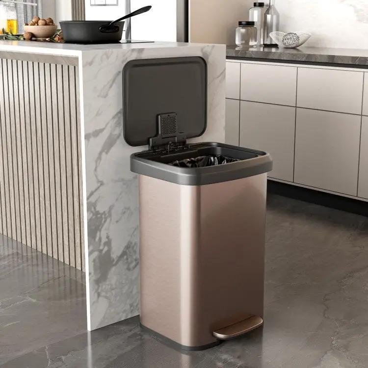 13-Gallon Copper Gold Stainless Steel Step Trash Can with Soft Close Lid by HomePacific