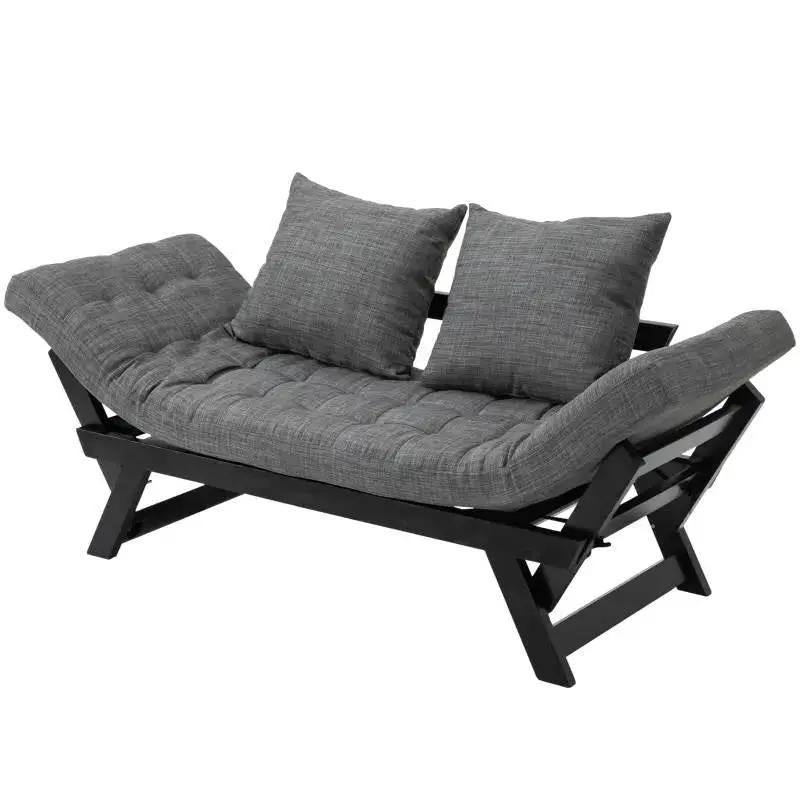 Charcoal/Black 3 In 1 Convertible Sofa Chaise Lounger Bed with 2 Large Pillows by HomePacific
