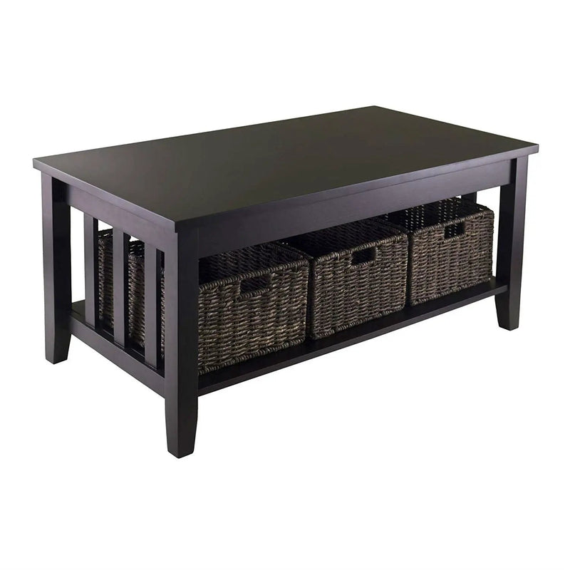 Espresso 2 Tier Coffee Occasional Table with 3 Storage Baskets by HomePacific