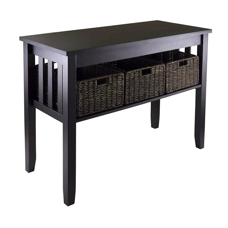 Espresso 2 Tier Entryway Hall Console Table with 3 Storage Baskets by HomePacific